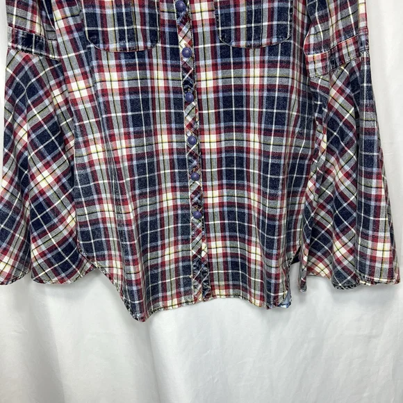 ARATTA Silent Journey Womens Plaid Flannel Button Down Shirt M Boho Western Bell - Picture 3 of 13